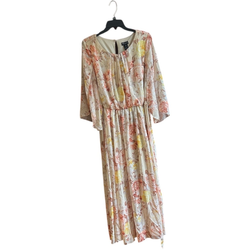 Kate and Lily floral polyester maxi dress split sleeves lined belt Sz 14W